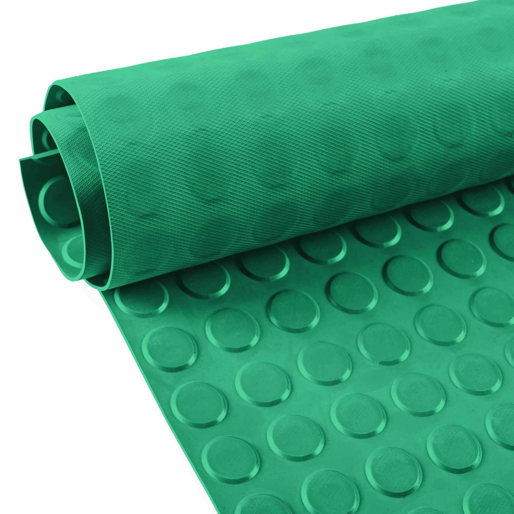 Gummi Antirutsch Premium TPE Geruchsarm Bodenbelag Noppen Muster Grün 3mm Stark 100 cm Breite 70 cm Länge