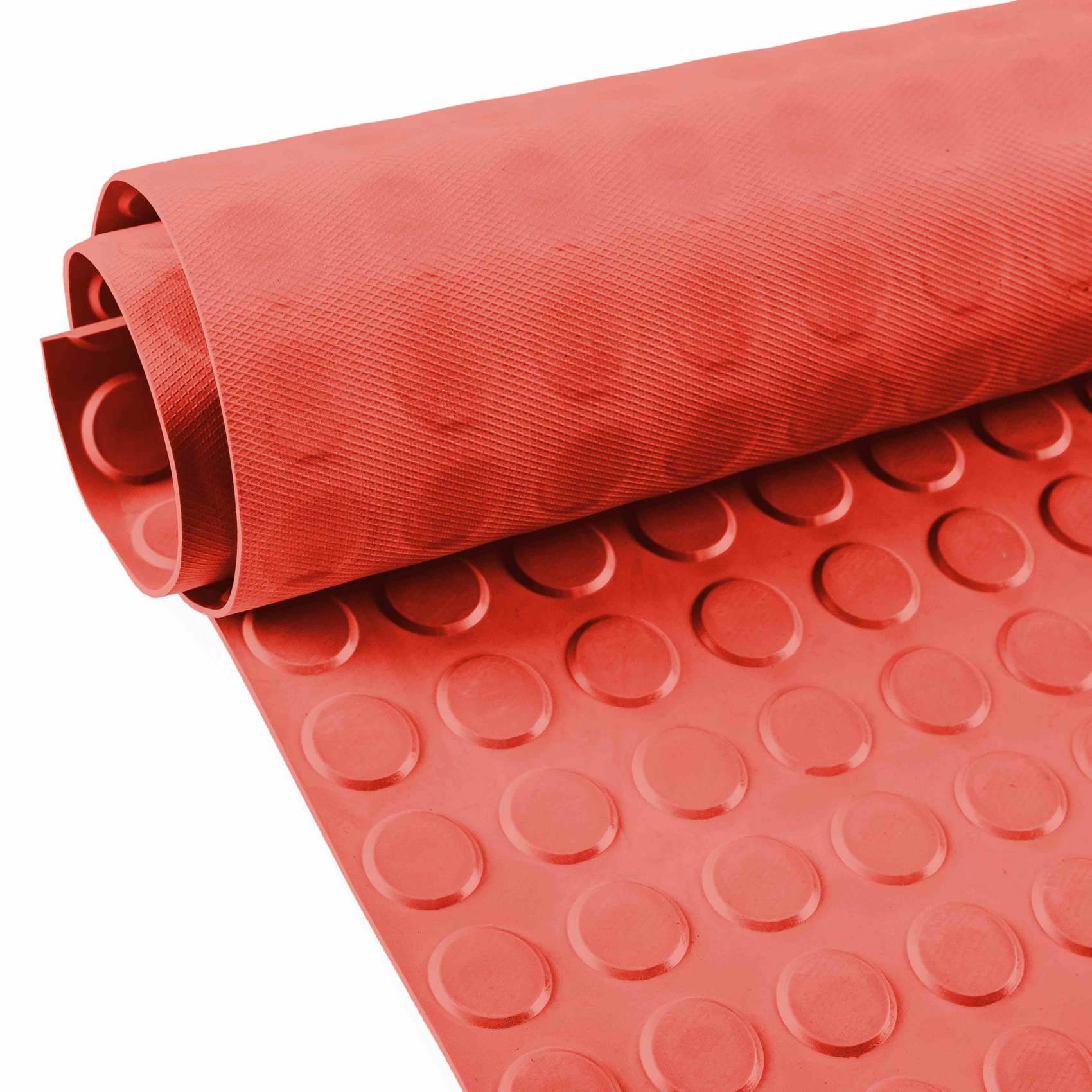 Gummi Antirutsch Premium TPE Geruchsarm Bodenbelag Noppen Muster Rot 3mm Stark 100 cm Breite 340 cm Länge