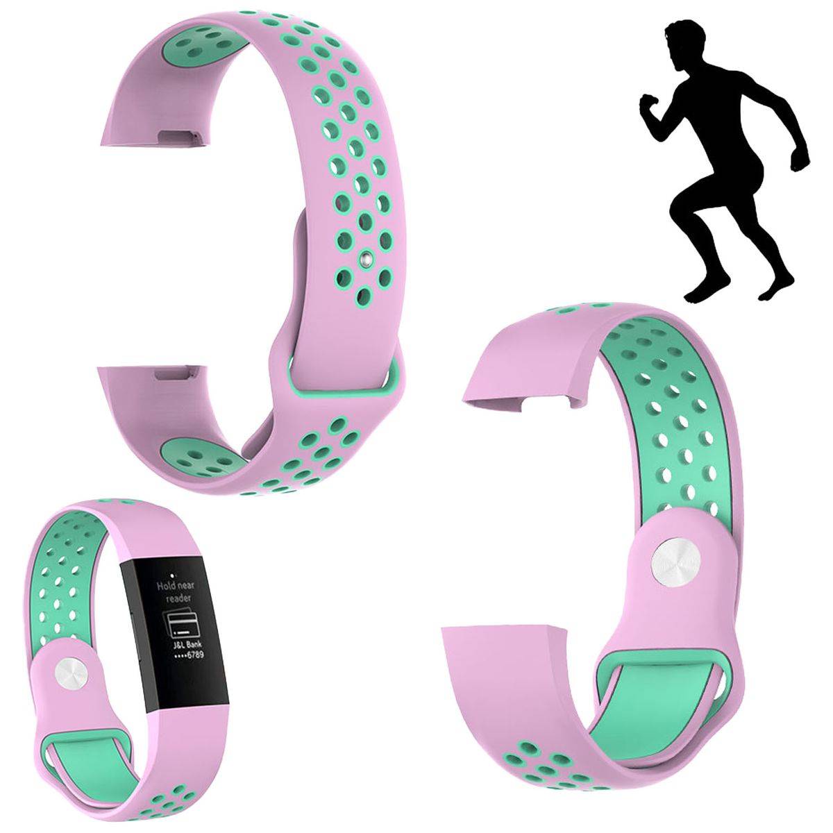 Für Fitbit Charge 3 / 4 Kunststoff / Silikon Armband für Männer / Größe L Pink-Türkis Uhr