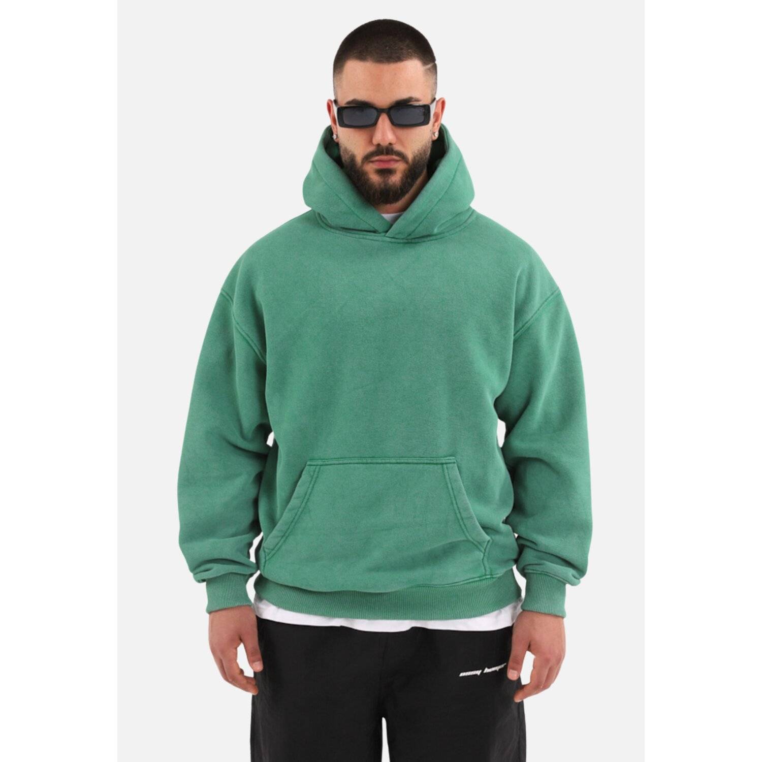 einfarbiger Washed Basic Oversized Hoodie | Premium Herren & Damen Kapuzenpullover Unisex L Grün