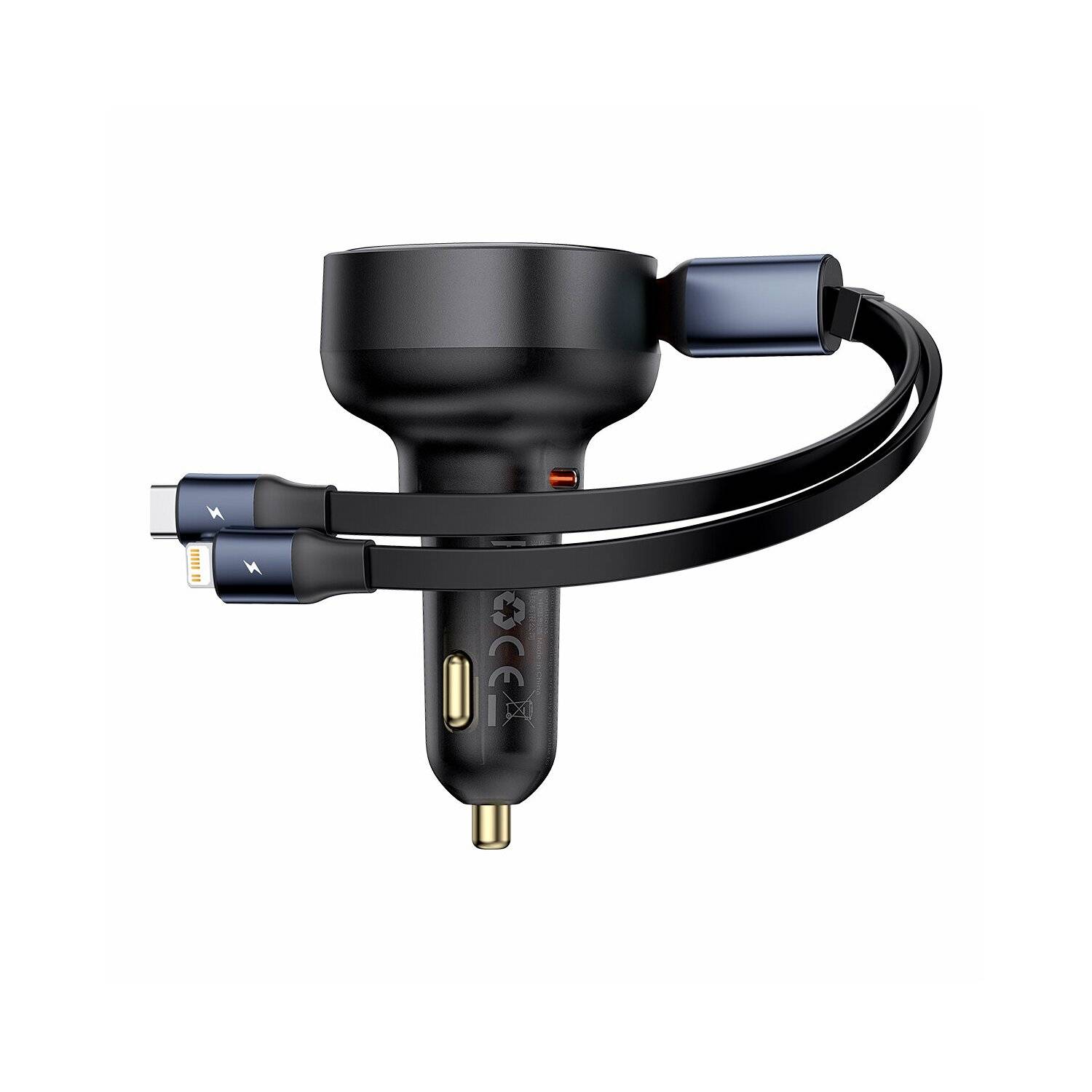 Baseus Enjoyment USB-C-Autoladegerät mit USB-C/ iPhone -60-W-Kabel – Schwarz