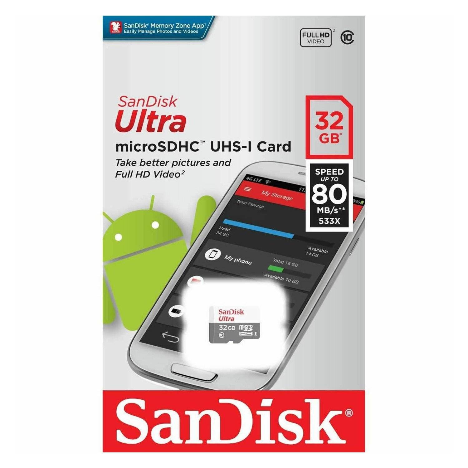 SANDISK Ultra® 32GB Micro SD Speicherkarte SDHC UHS-I Class 10 80MB/s