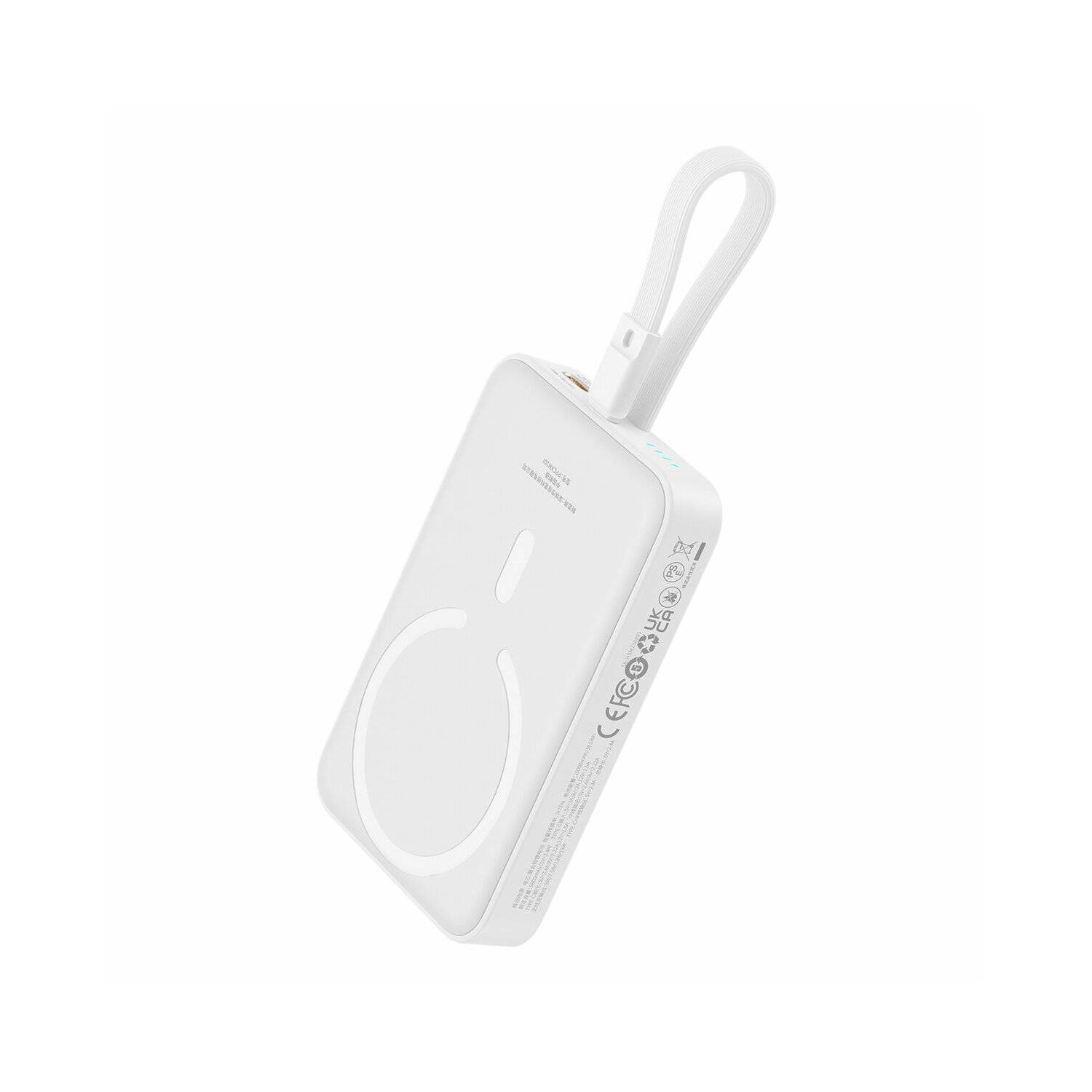 Baseus Magnetic Mini MagSafe 10000 mAh 20 W Powerbank mit integriertem iPhone Kabel + Kabel 60 W 0,3 m Weiß