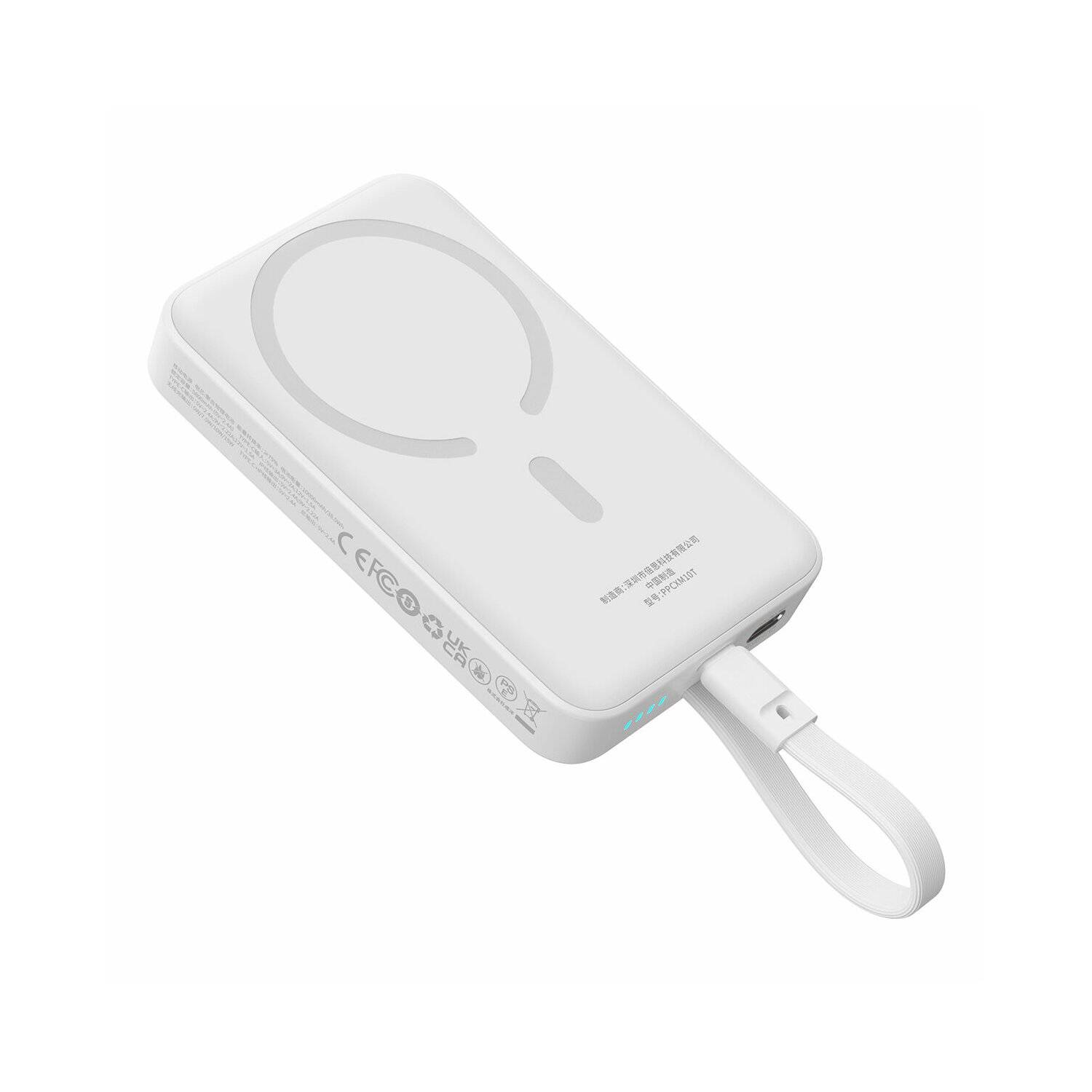 Baseus Magnetic Mini MagSafe 10000 mAh 30 W Powerbank mit integriertem USB-C Kabel + USB-C 60 W 0,3 m Kabel Weiß