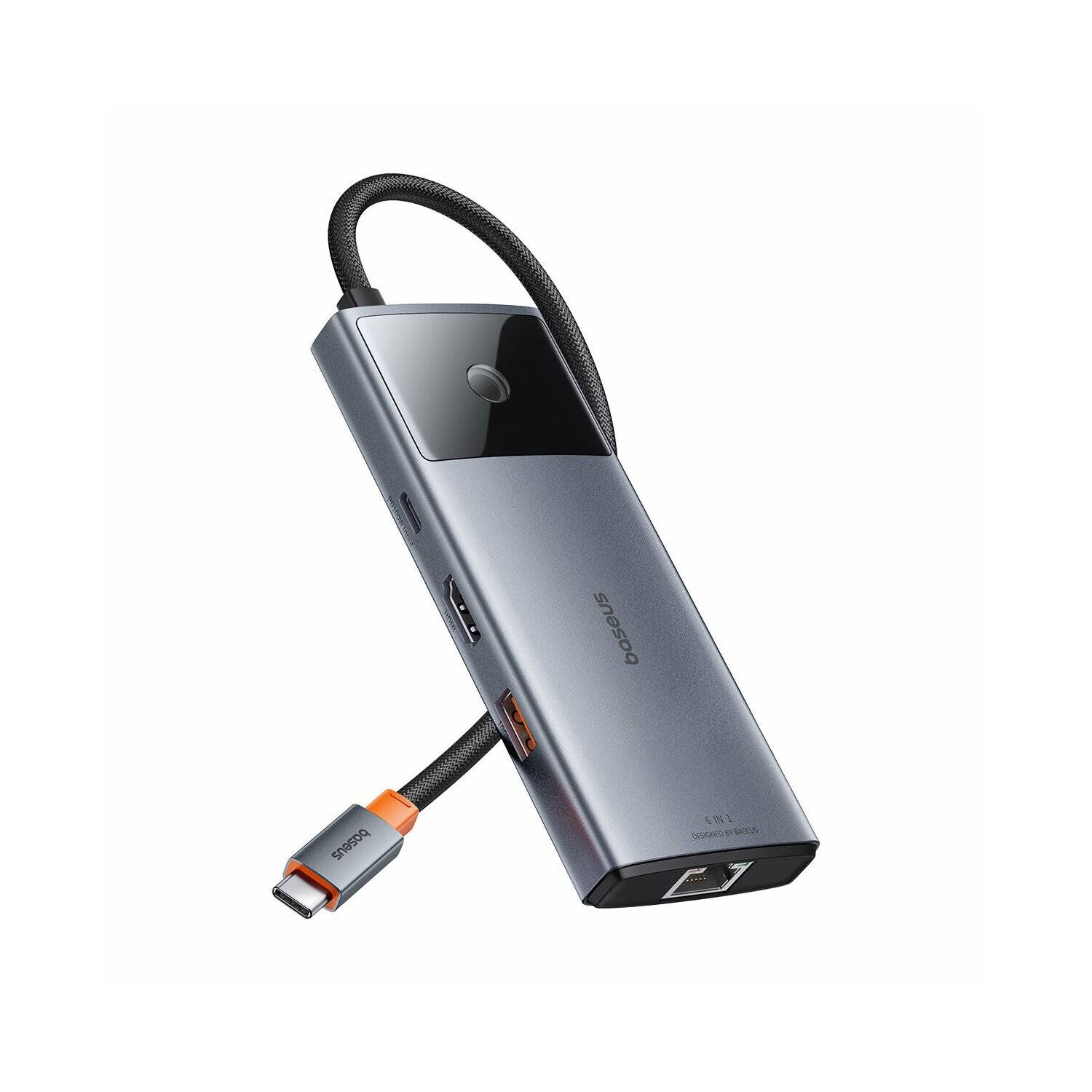 USB-HUB 6in1 Baseus Metal Gleam Series II USB-A/USB-C/USB-C PD/HDMI/RJ45 – schwarz