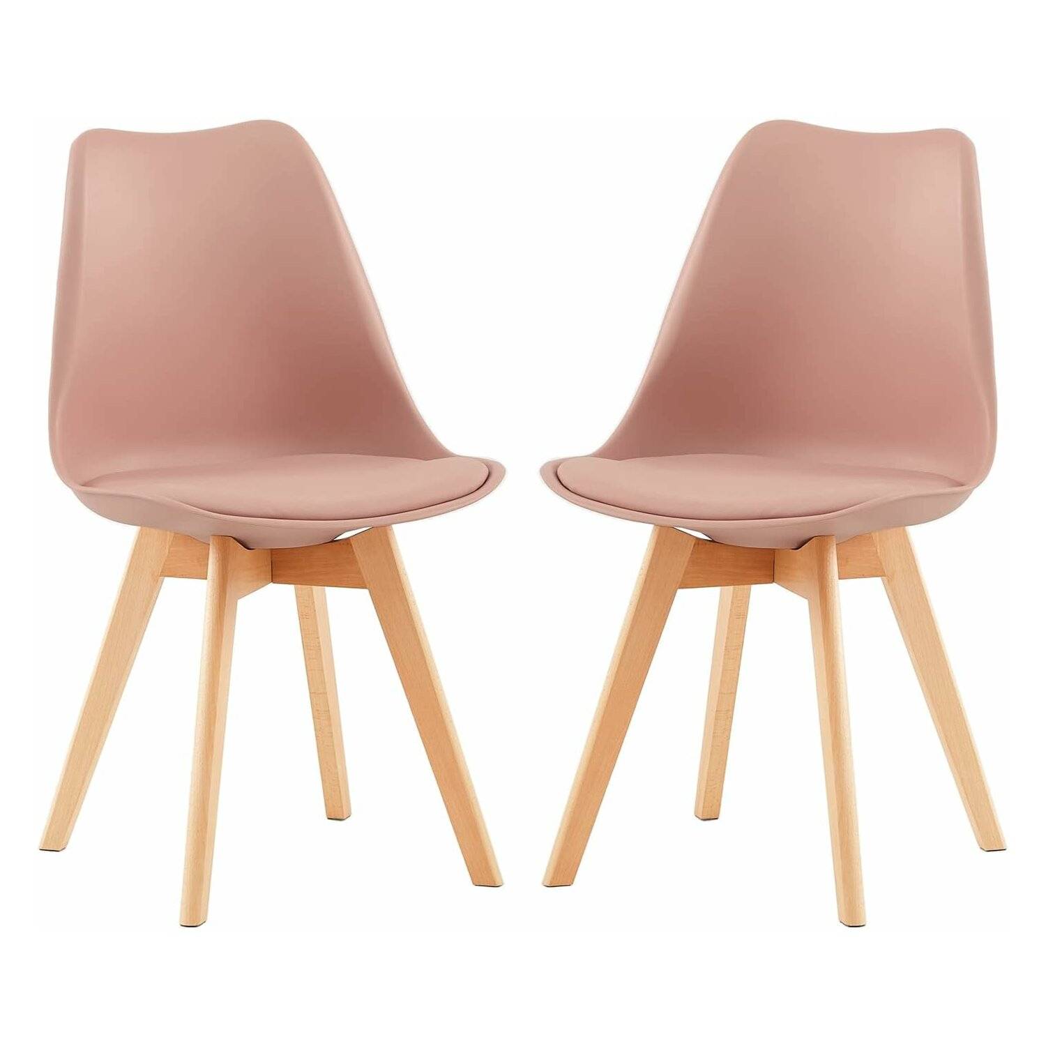 2er Set Esszimmerstühle mit Massivholz Buche Bein Skandinavisch Design Gepolsterter aus Leder Küchenstuhl, Rauchrosa