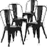 BenyLed Set aus 4 stapelbaren Esszimmerstühlen aus Metall im Vintage-Industriestil, Gartenstuhl, schwarz