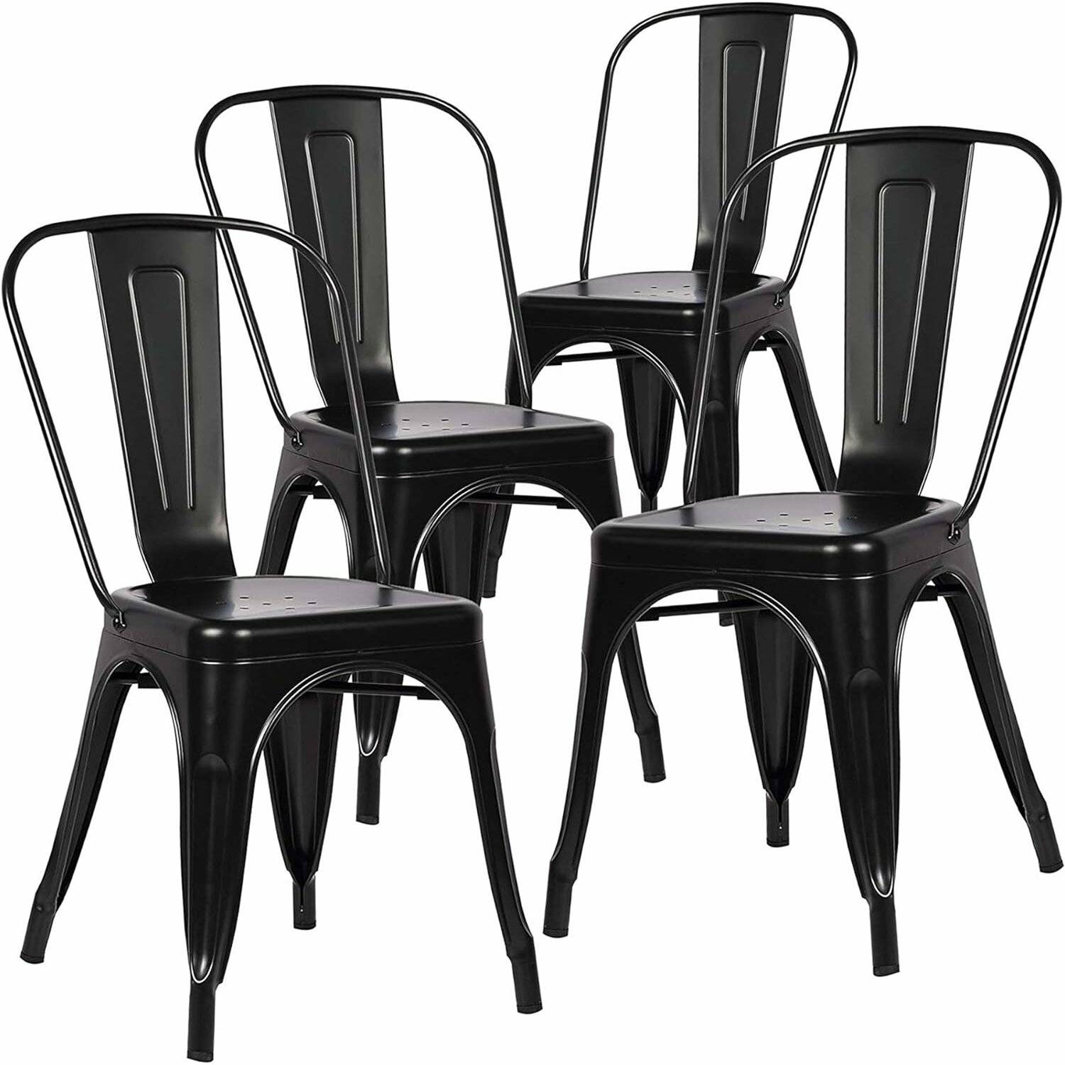BenyLed Set aus 4 stapelbaren Esszimmerstühlen aus Metall im Vintage-Industriestil, Gartenstuhl, schwarz