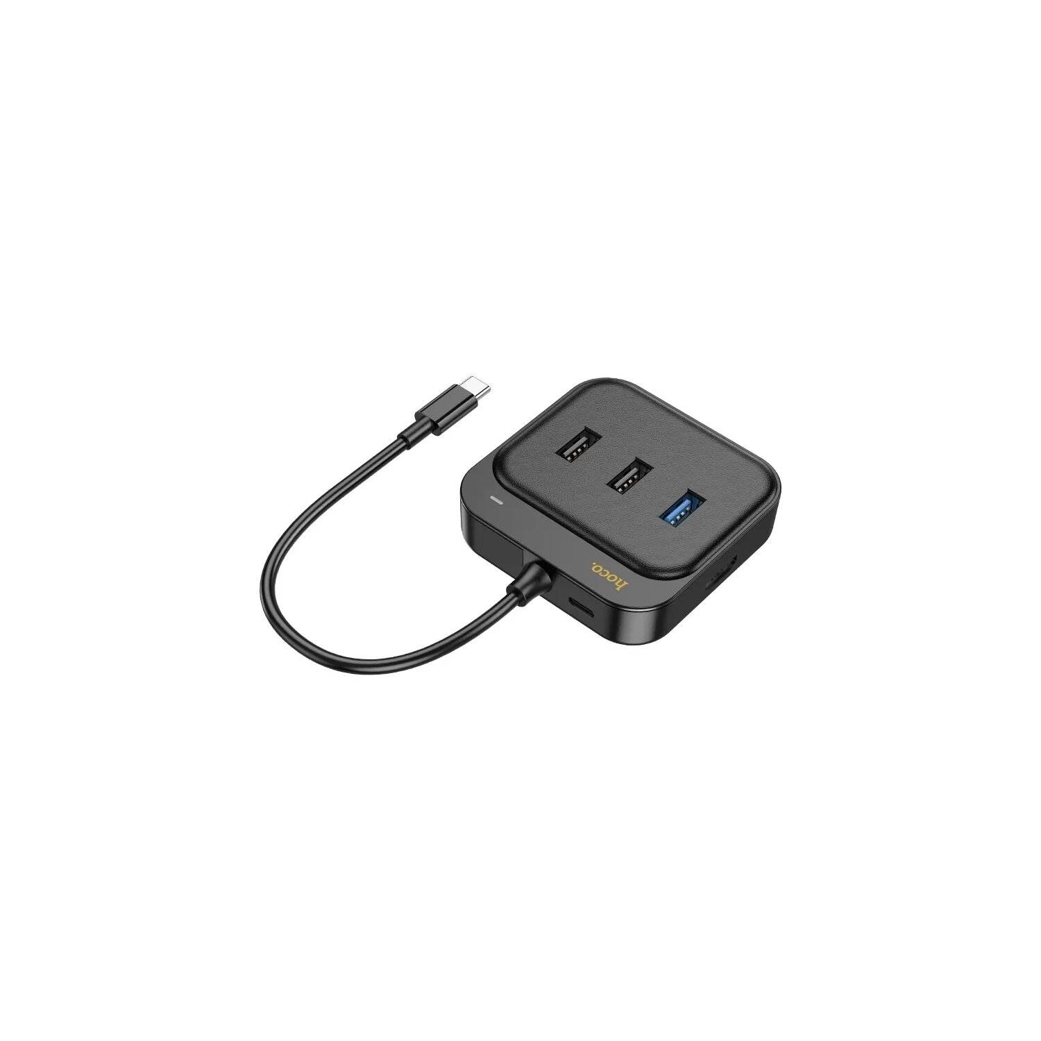 HOCO HUB-Adapter 6in1 Typ C für HDTV+RJ45+USB3.0+USB2.0*2+PD100W 0,2m HB37 schwarz