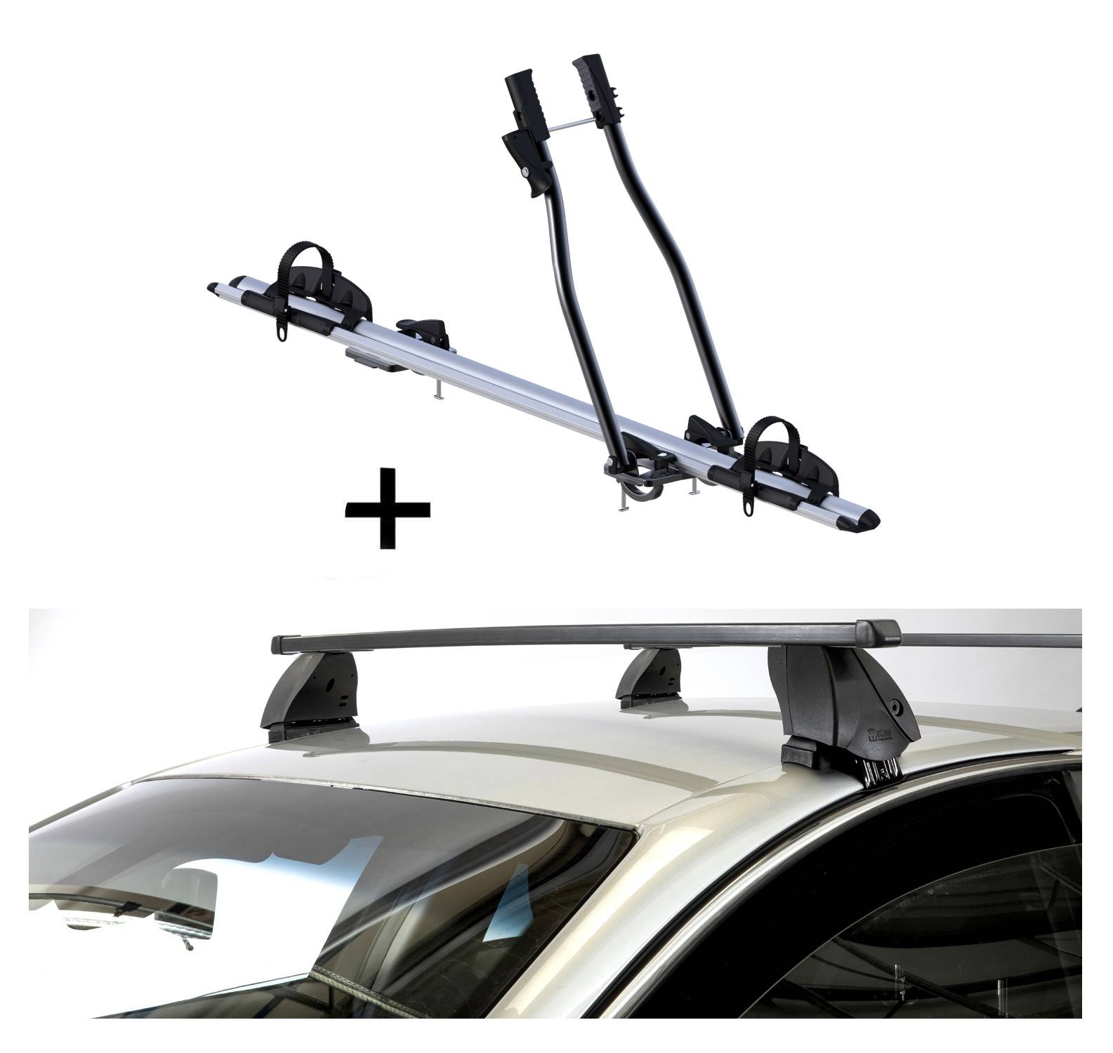 Fahrradträger SAGITTAR + Dachträger K1 MEDIUM kompatibel mit für Fiat 500 (3Türer) ab 15