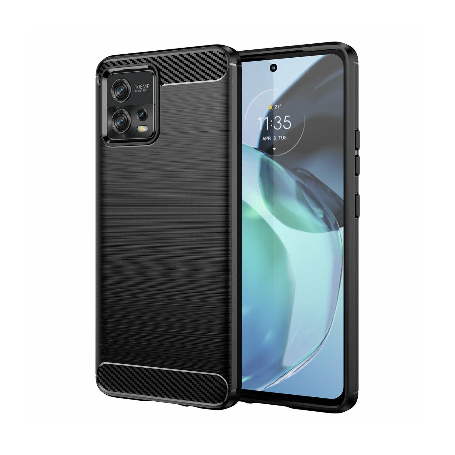 Carbon Case Hülle kompatibel mit Nokia C12 flexible Silikon Carbon Hülle schwarz