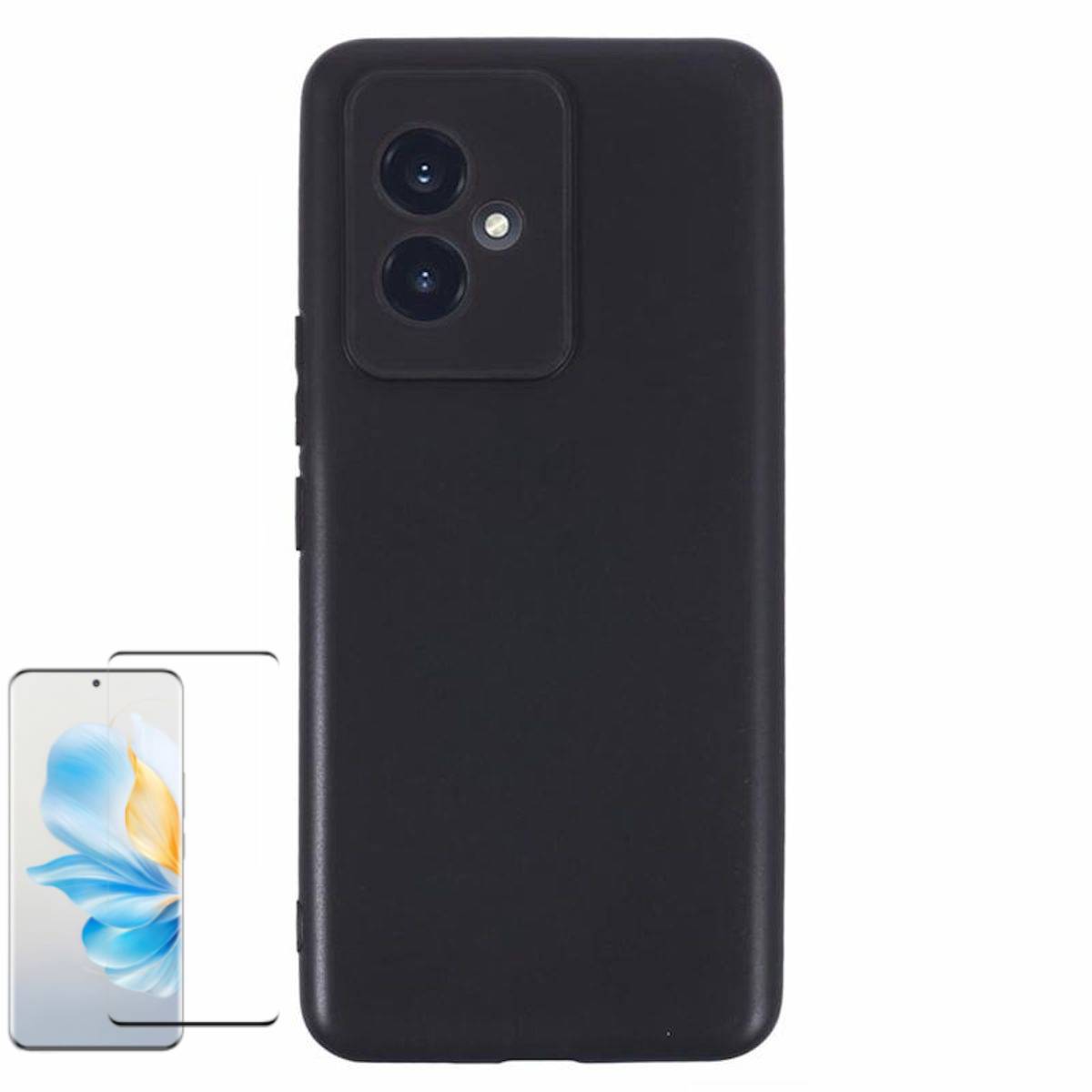 Für Honor 100 TPU Silikon Hülle dünn Schwarz + 4D Curved Hart Glas