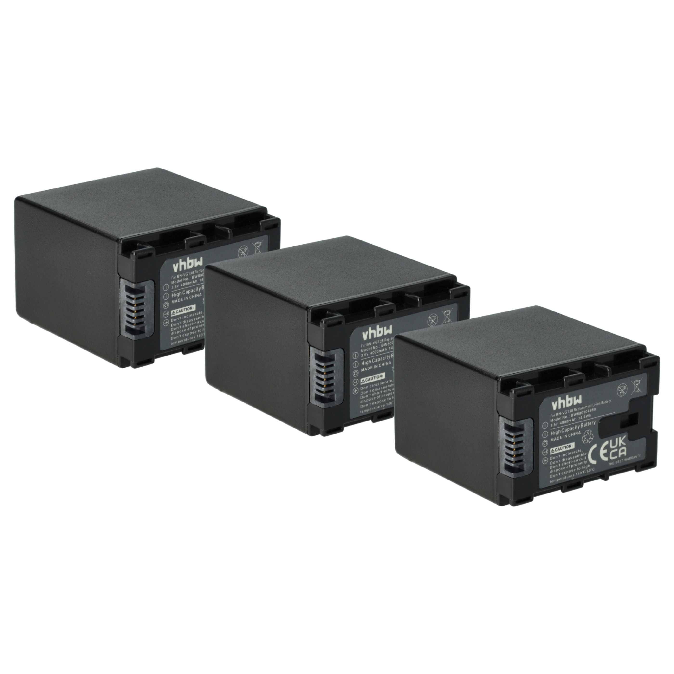 vhbw 3x Akku Ersatz für JVC BN-VG138SU | BN-VG138U, BN-VG138US für Videokamera Camcorder (4000 mAh, 3,6 V, Li-Ion) + Infochip