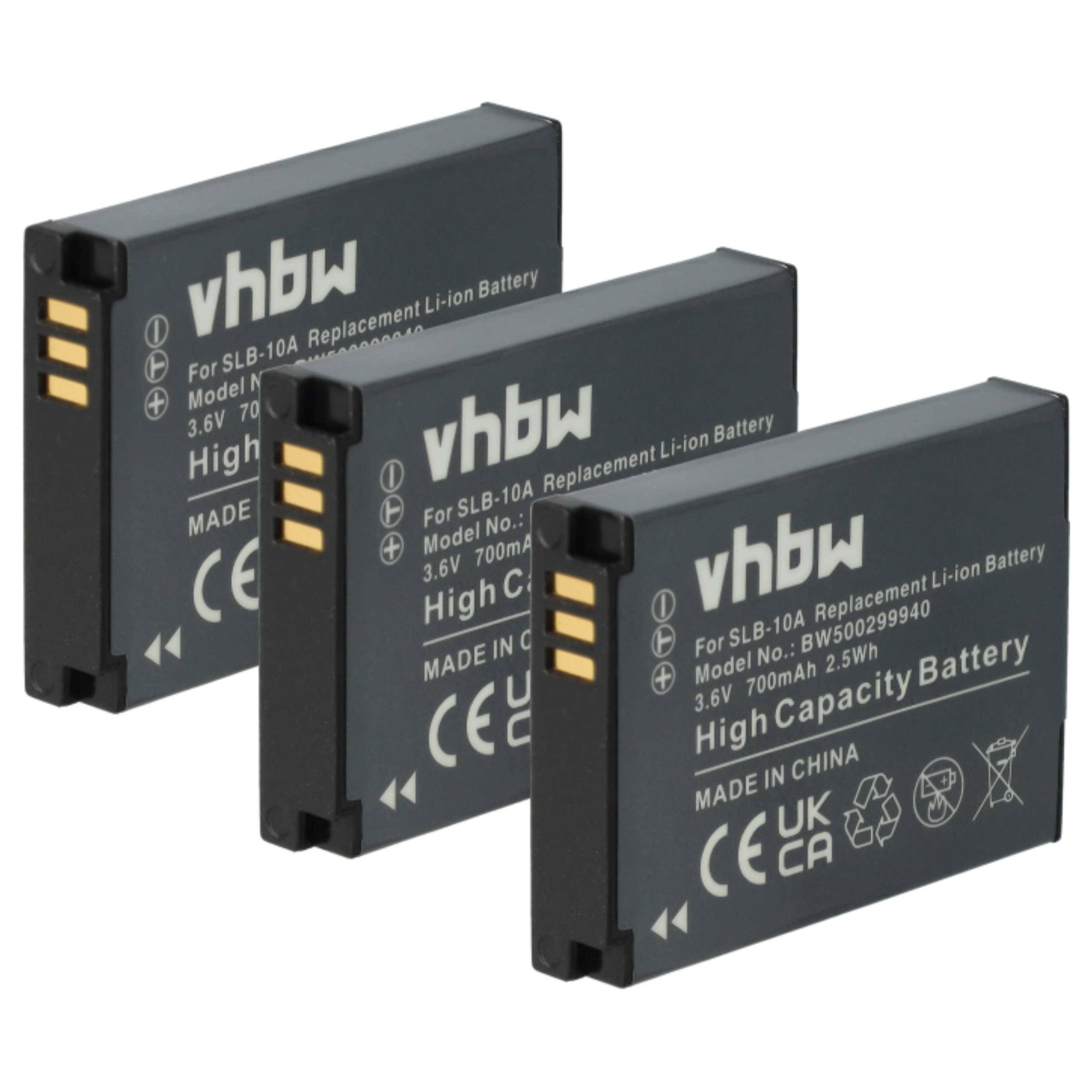 vhbw 3x Akku kompatibel mit Samsung SL410, SL310, SL202, PL70, PL57, PL65, PL60, SL102, SL420, SL502 Kamera (700 mAh, 3,6 V, Li-Ion)