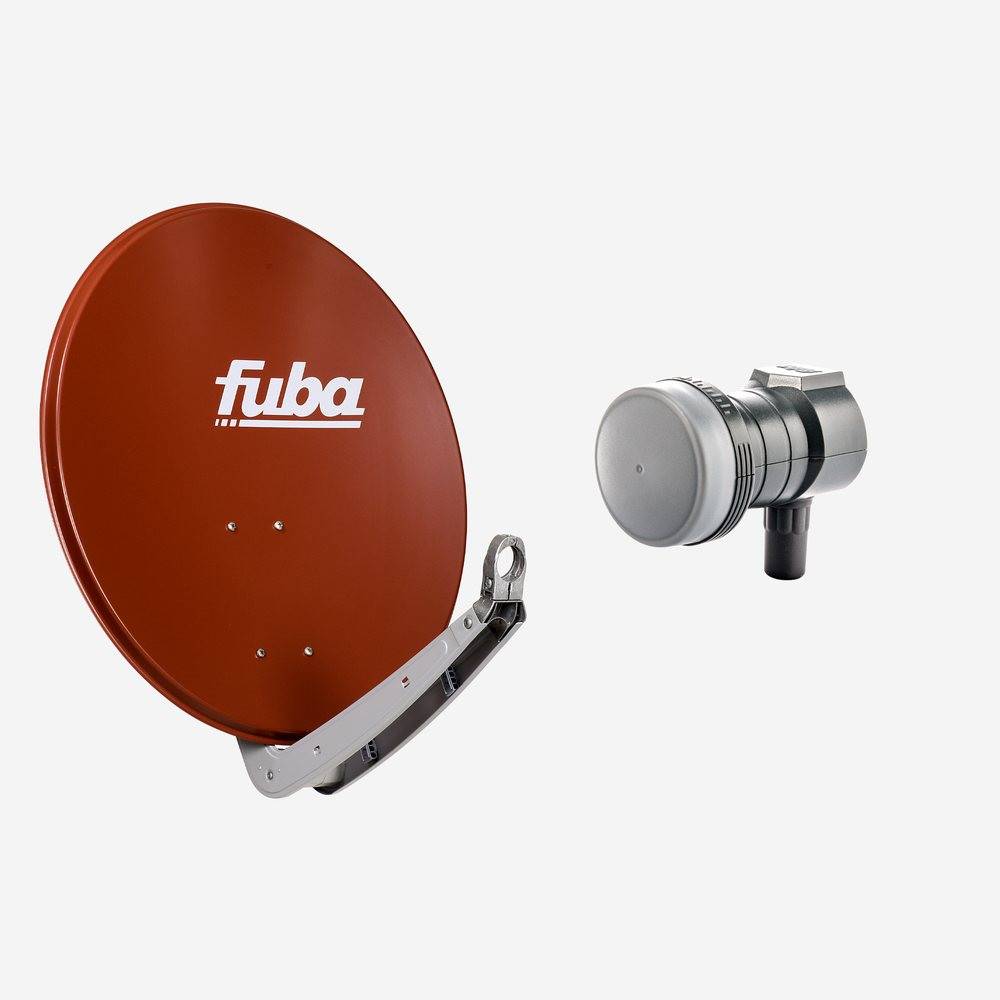 Fuba Sat Anlage 1 Teilnehmer | Satellitenschüssel Komplettset - DAA 650 R Sat-Schüssel 60x65cm Alu rot + Fuba DEK 117 Single LNB 1 Teilnehmer (DVB-S