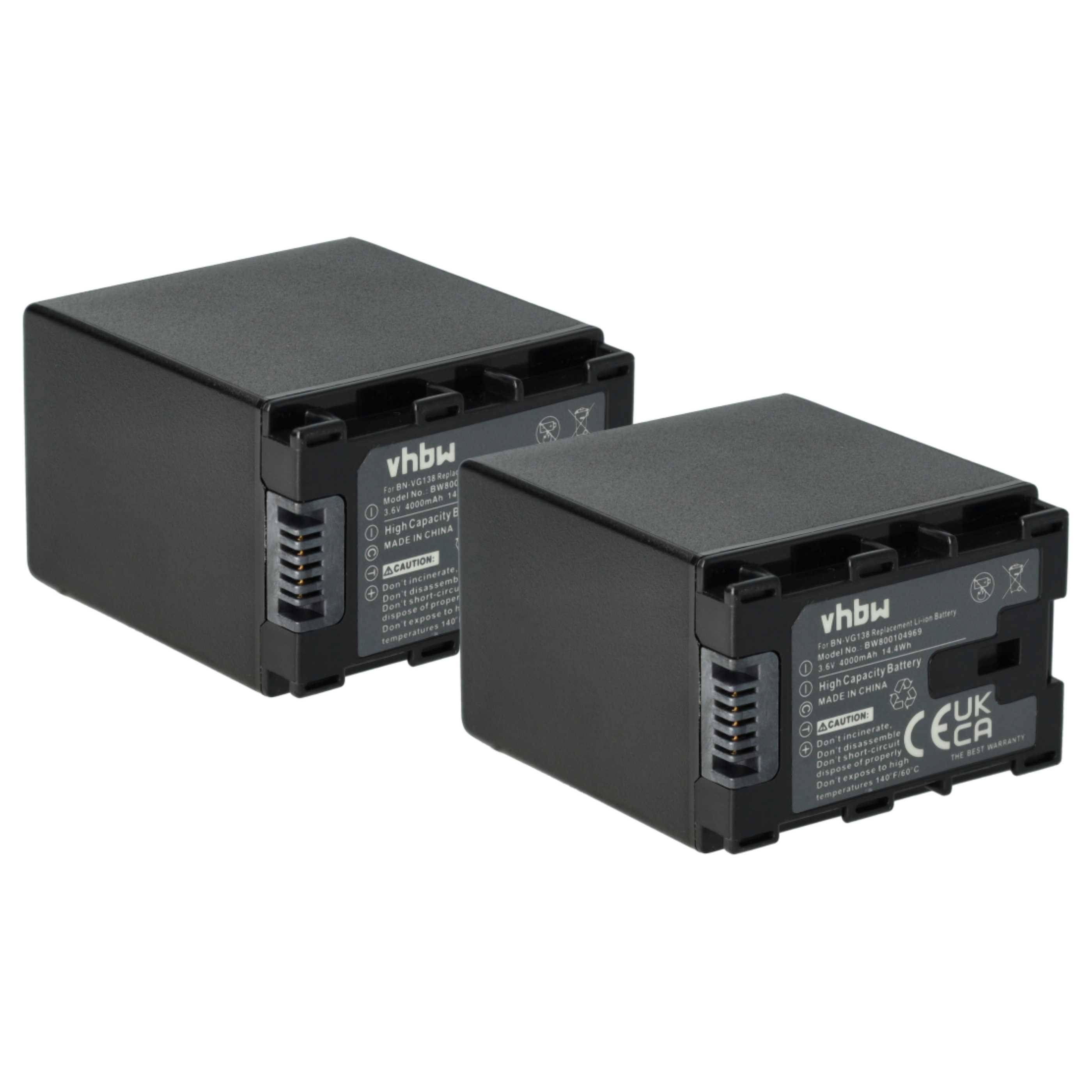 vhbw 2x Akku kompatibel mit JVC GZ-MS210BEU, GZ-MS210BUC, GZ-MS210AEU Videokamera Camcorder (4000 mAh, 3,6 V, Li-Ion) + Infochip
