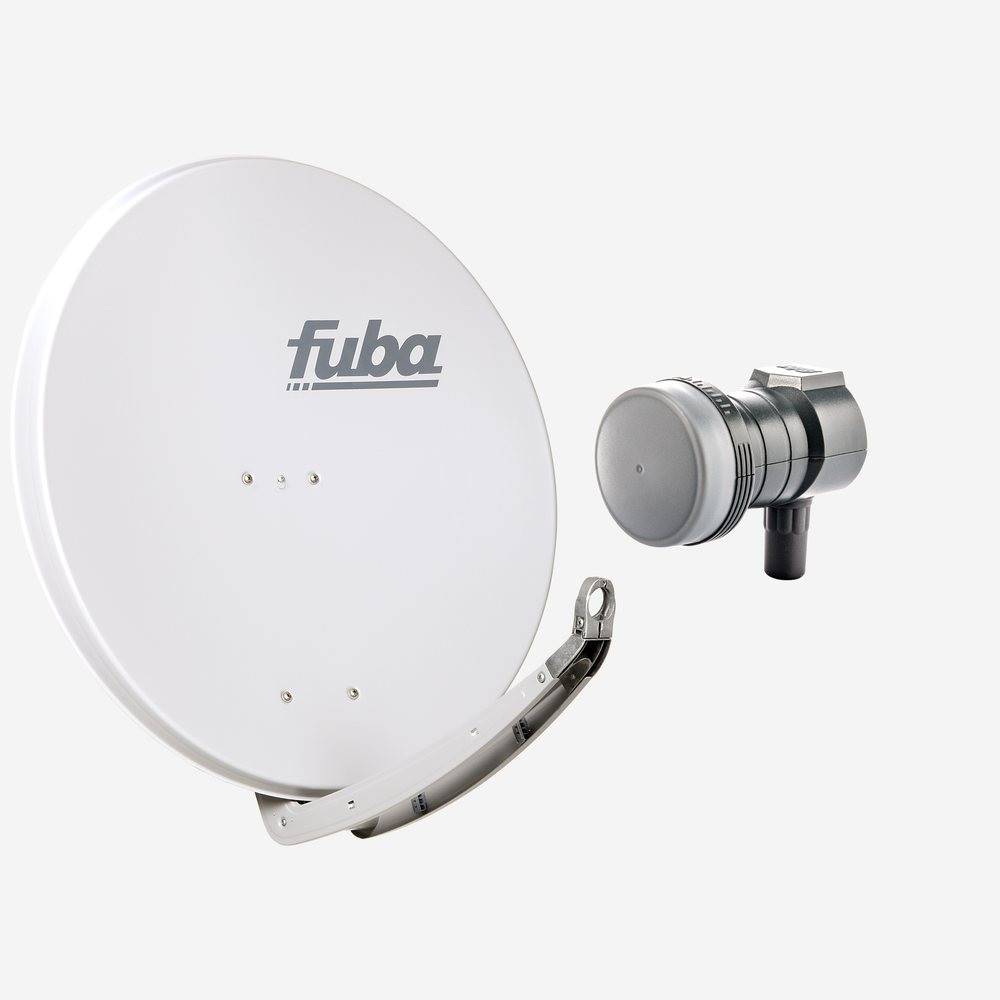 Fuba Sat Anlage 1 Teilnehmer | Satellitenschüssel Komplettset - DAA 850 G Sat-Schüssel 85cm Alu hellgrau + Fuba DEK 117 Single LNB 1 Teilnehmer (DVB