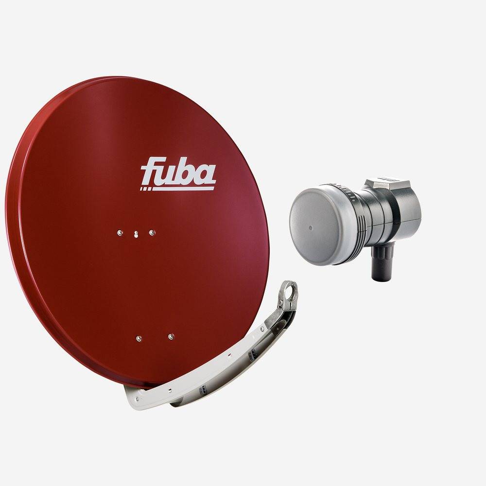 Fuba Sat Anlage 1 Teilnehmer | Satellitenschüssel Komplettset - DAA 850 R Sat-Schüssel 85cm Alu rot + Fuba DEK 117 Single LNB 1 Teilnehmer (DVB-S2