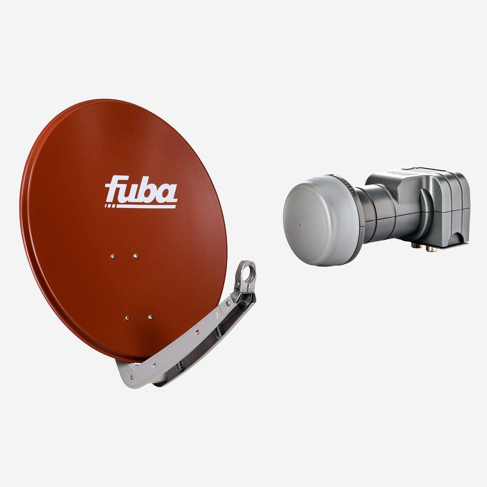 Fuba Sat Anlage 2 Teilnehmer | Satellitenschüssel Komplettset - DAA 650 R Sat-Schüssel 60x65cm Alu rot + Fuba DEK 217 Twin LNB 2 Teilnehmer (DVB-S2