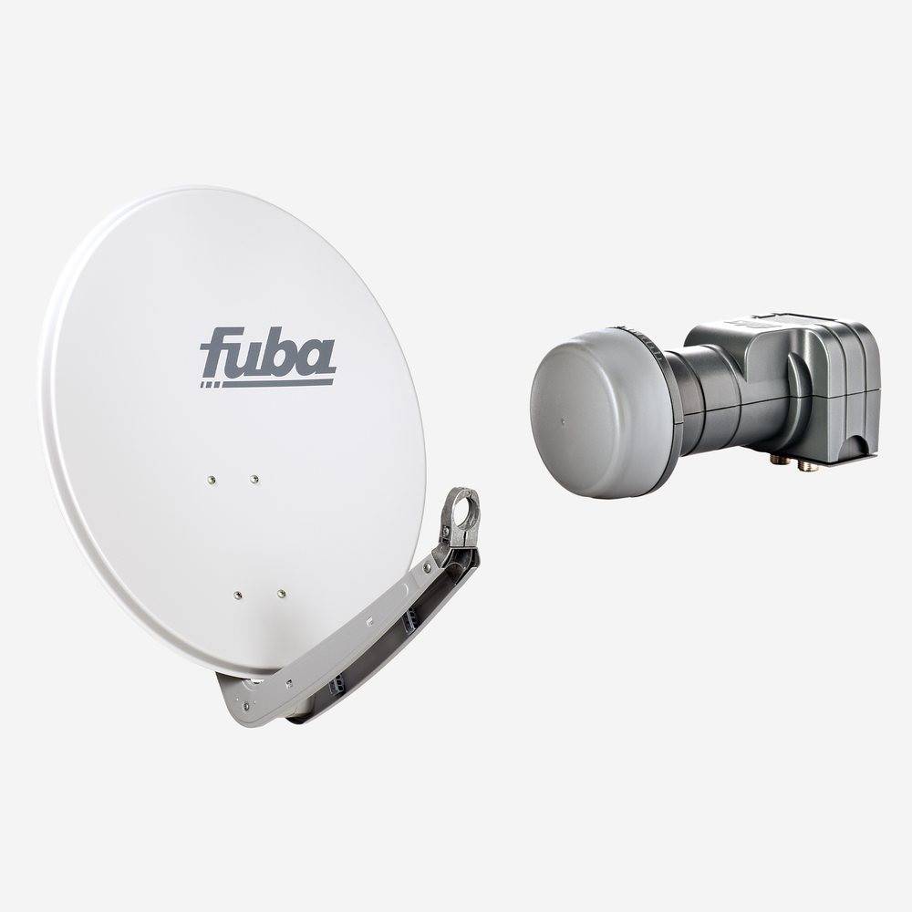 Fuba Sat Anlage 2 Teilnehmer | Satellitenschüssel Komplettset - DAA 650 G Sat-Schüssel 60x65cm Alu hellgrau + Fuba DEK 217 Twin LNB 2 Teilnehmer (DV