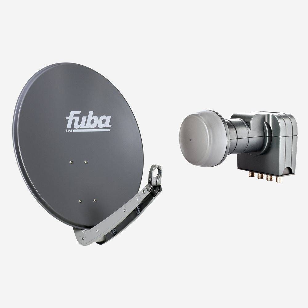 Fuba Sat Anlage 4 Teilnehmer | Satellitenschüssel Komplettset - DAA 650 A Sat-Schüssel 60x65cm Alu anthrazit + Fuba DEK 417 Quad LNB 4 Teilnehmer (D