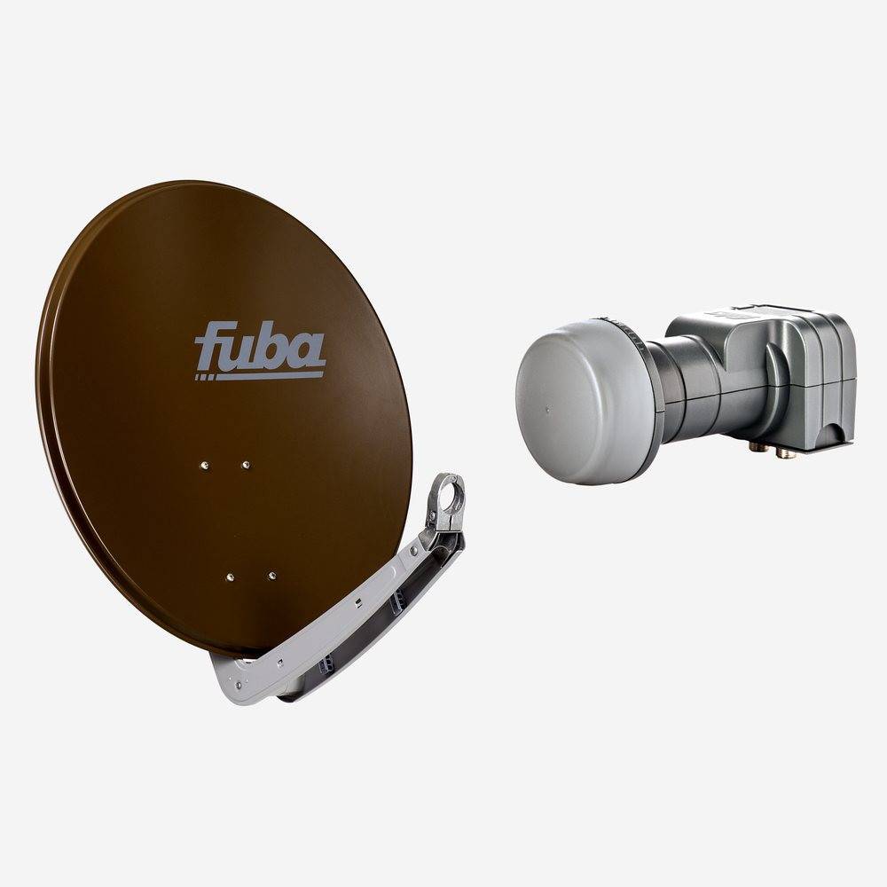 Fuba Sat Anlage 2 Teilnehmer | Satellitenschüssel Komplettset - DAA 650 B Sat-Schüssel 60x65cm Alu braun + Fuba DEK 217 Twin LNB 2 Teilnehmer (DVB-S