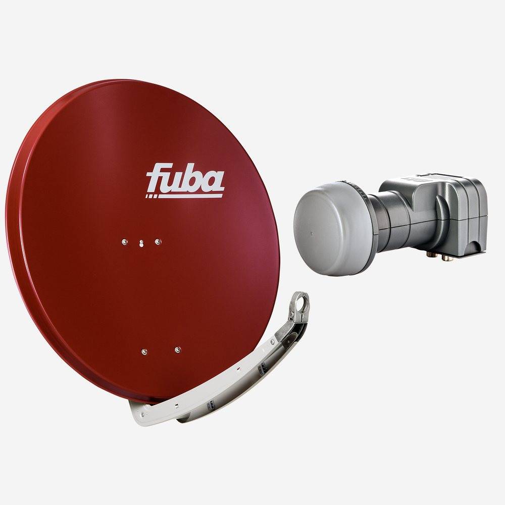Fuba Sat Anlage 2 Teilnehmer | Satellitenschüssel Komplettset - DAA 850 R Sat-Schüssel 85cm Alu rot + Fuba DEK 217 Twin LNB 2 Teilnehmer (DVB-S2, HD