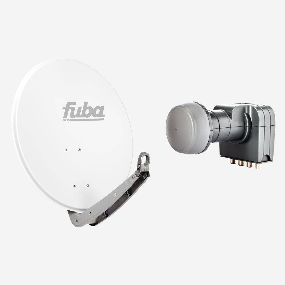 Fuba Sat Anlage 4 Teilnehmer | Satellitenschüssel Komplettset - DAA 650 W Sat-Schüssel 60x65cm Alu weiß + Fuba DEK 417 Quad LNB 4 Teilnehmer (DVB-S