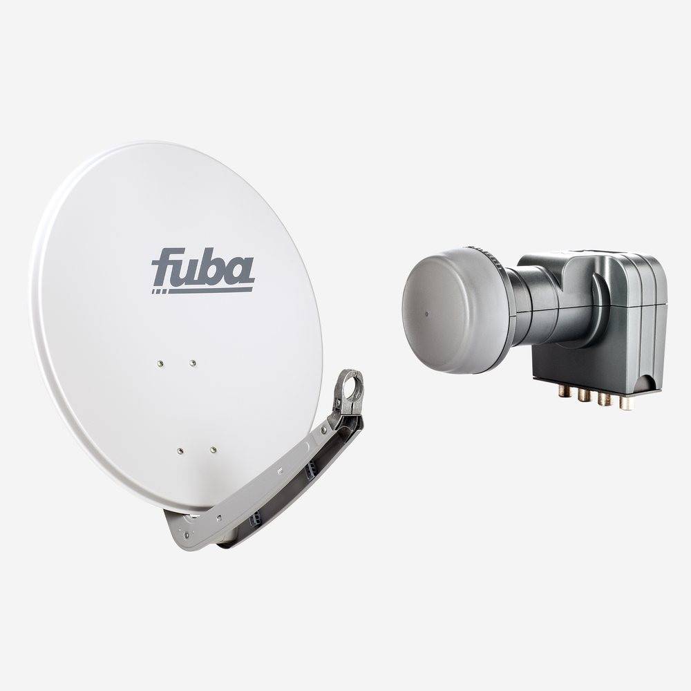 Fuba Sat Anlage 4 Teilnehmer | Satellitenschüssel Komplettset - DAA 650 G Sat-Schüssel 60x65cm Alu hellgrau + Fuba DEK 417 Quad LNB 4 Teilnehmer (DV