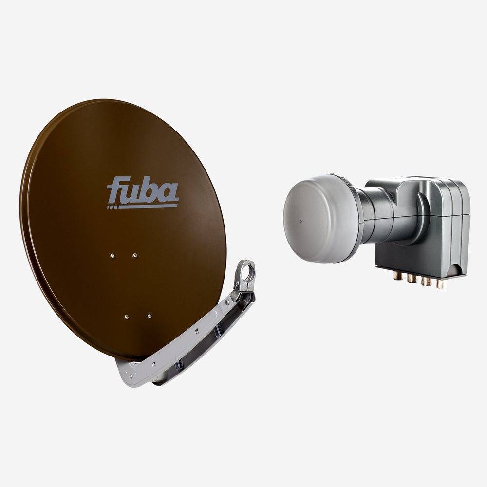 Fuba Sat Anlage 4 Teilnehmer | Satellitenschüssel Komplettset - DAA 650 B Sat-Schüssel 60x65cm Alu braun + Fuba DEK 417 Quad LNB 4 Teilnehmer (DVB-S