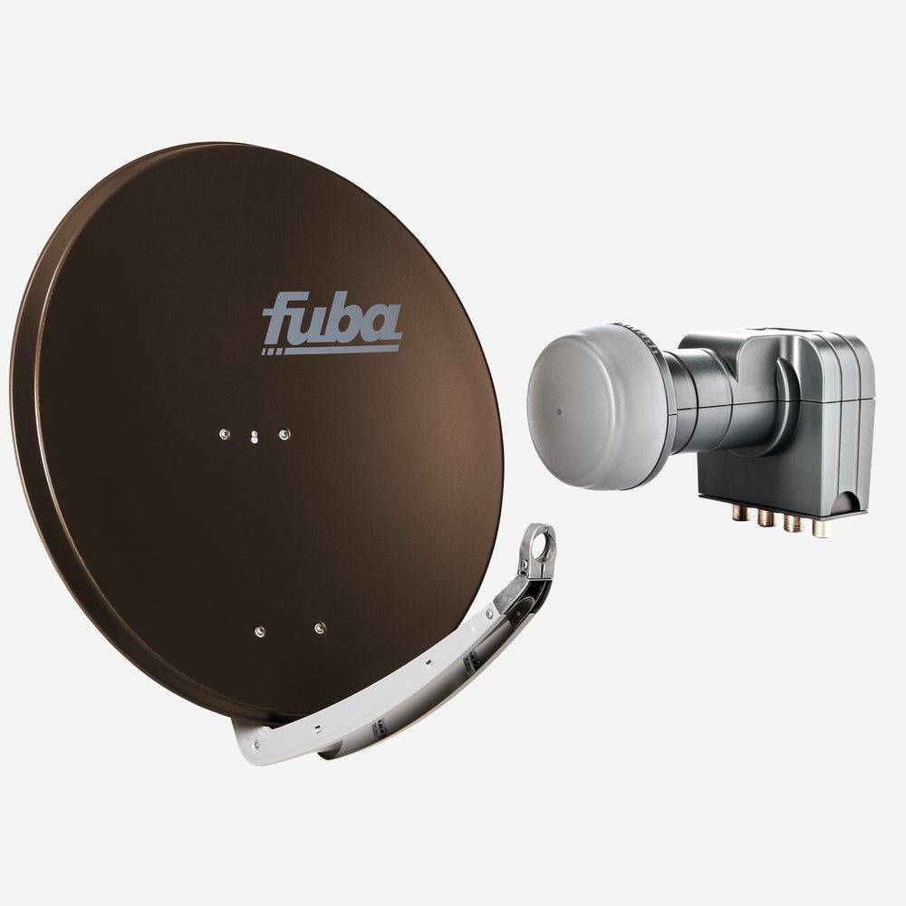 Fuba Sat Anlage 4 Teilnehmer | Satellitenschüssel Komplettset - DAA 850 B Sat-Schüssel 85cm Alu braun + Fuba DEK 417 Quad LNB 4 Teilnehmer (DVB-S2