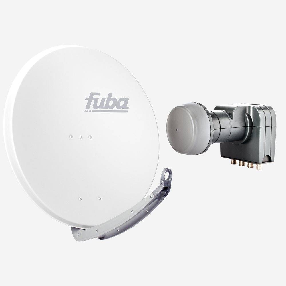 Fuba Sat Anlage 4 Teilnehmer | Satellitenschüssel Komplettset - DAA 850 W Sat-Schüssel 85cm Alu weiß + Fuba DEK 417 Quad LNB 4 Teilnehmer (DVB-S2