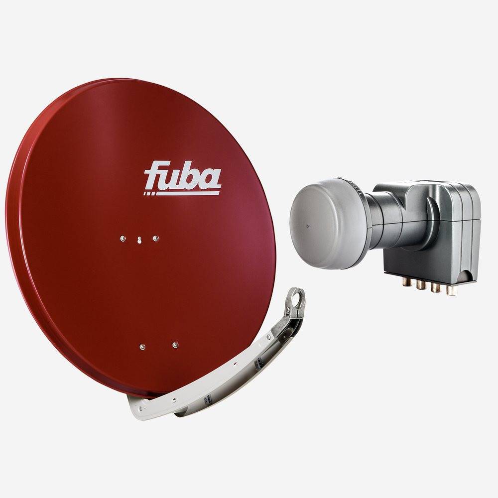 Fuba Sat Anlage 4 Teilnehmer | Satellitenschüssel Komplettset - DAA 850 R Sat-Schüssel 85cm Alu rot + Fuba DEK 417 Quad LNB 4 Teilnehmer (DVB-S2, HD