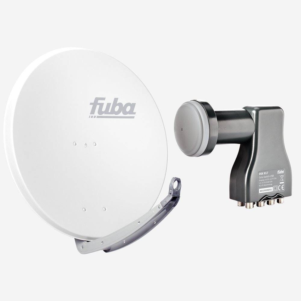 Fuba Sat Anlage 8 Teilnehmer | Satellitenschüssel Komplettset - DAA 850 W Sat-Schüssel 85cm Alu weiß + Fuba DEK 817 Octo LNB 8 Teilnehmer (DVB-S2