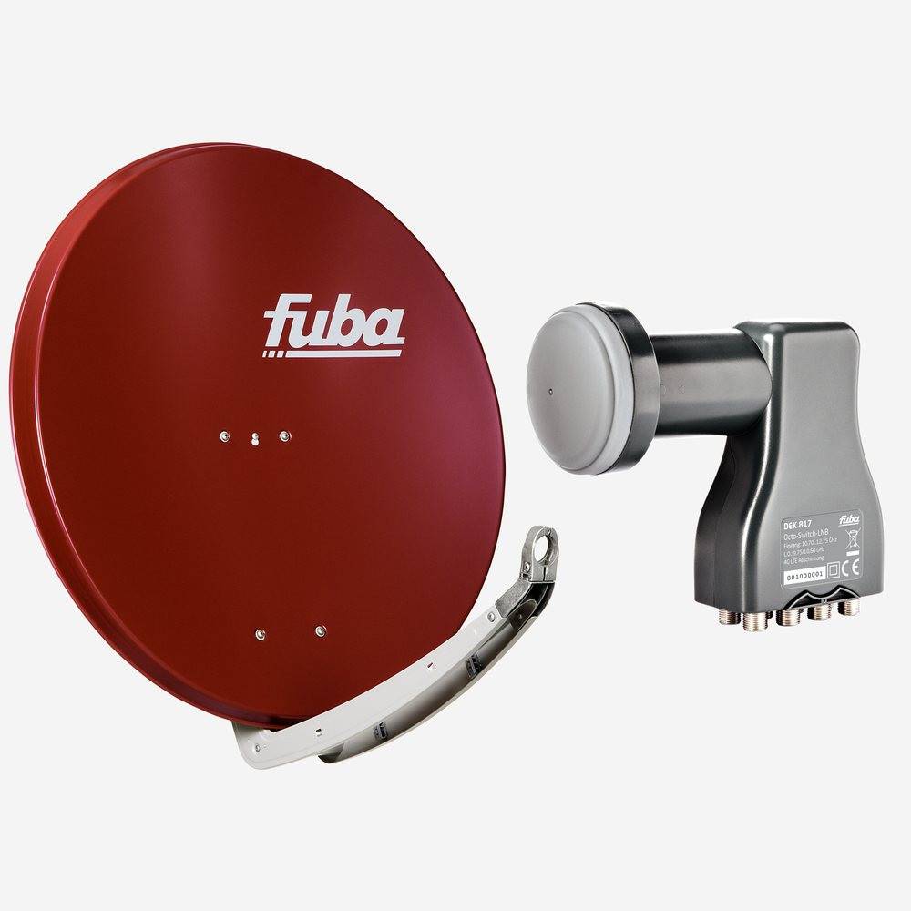 Fuba Sat Anlage 8 Teilnehmer | Satellitenschüssel Komplettset - DAA 850 R Sat-Schüssel 85cm Alu rot + Fuba DEK 817 Octo LNB 8 Teilnehmer (DVB-S2, HD