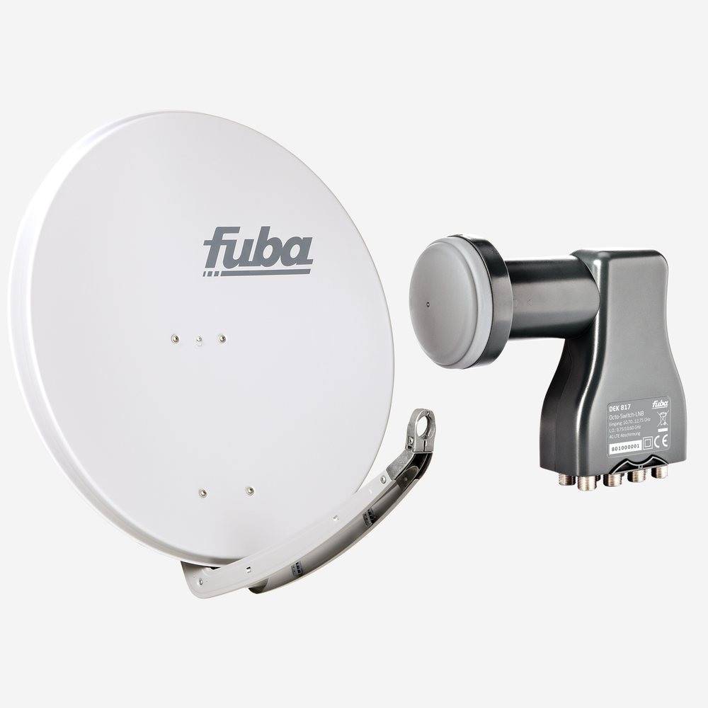 Fuba Sat Anlage 8 Teilnehmer | Satellitenschüssel Komplettset - DAA 850 G Sat-Schüssel 85cm Alu hellgrau + Fuba DEK 817 Octo LNB 8 Teilnehmer (DVB-S