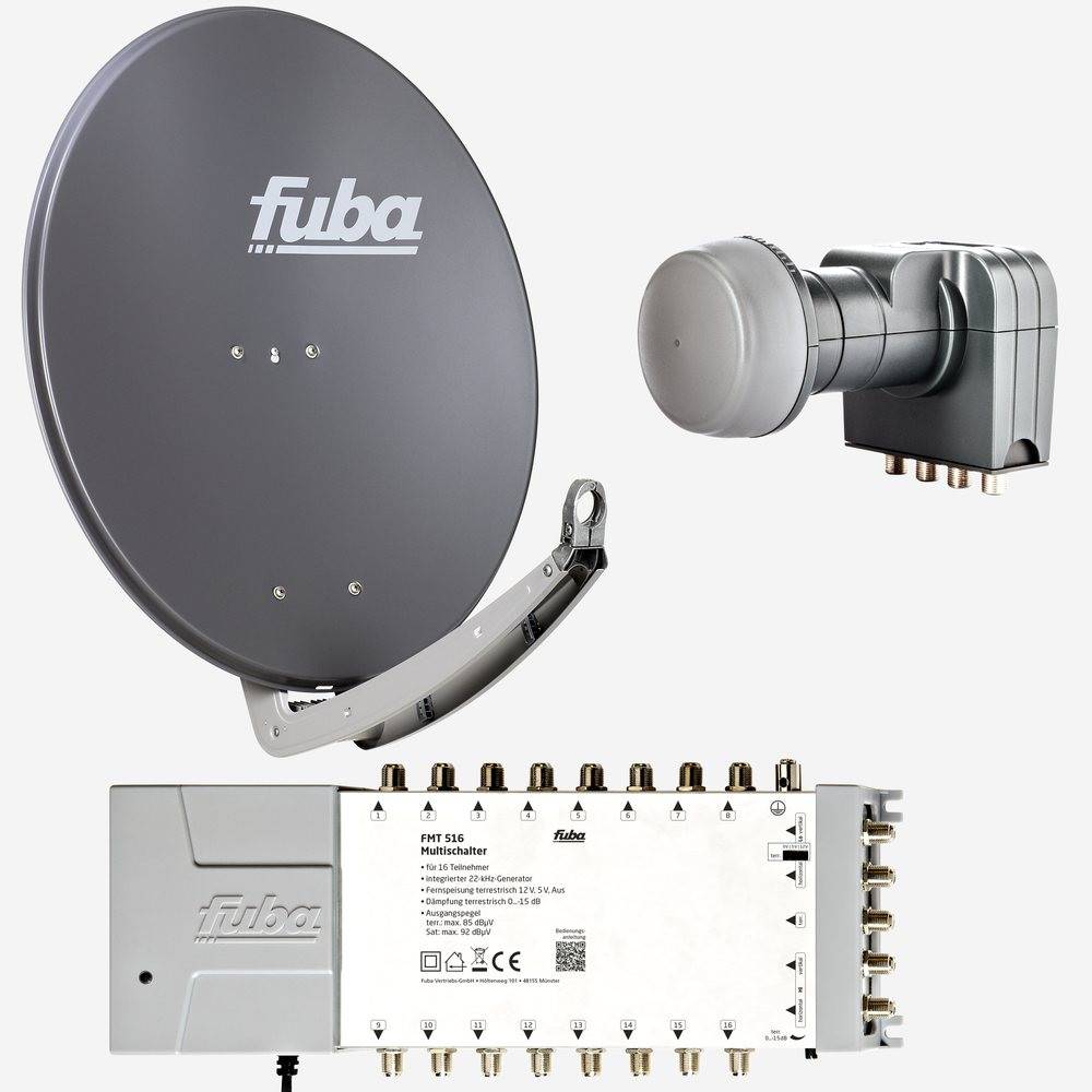 Fuba Sat Anlage 16 Teilnehmer | DAA 780 A Satellitenschüssel 80cm Alu anthrazit (Testergebnis: ausgezeichnet)* + Fuba Quattro LNB + Fuba Sat