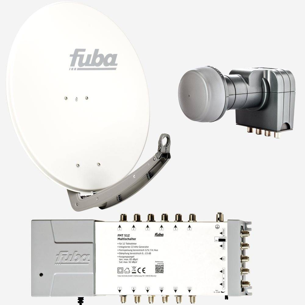 Fuba Sat Anlage 12 Teilnehmer | DAA 780 W Satellitenschüssel 80cm Alu weiß (Testergebnis: ausgezeichnet)* + Fuba Quattro LNB + Fuba Sat Multischalte