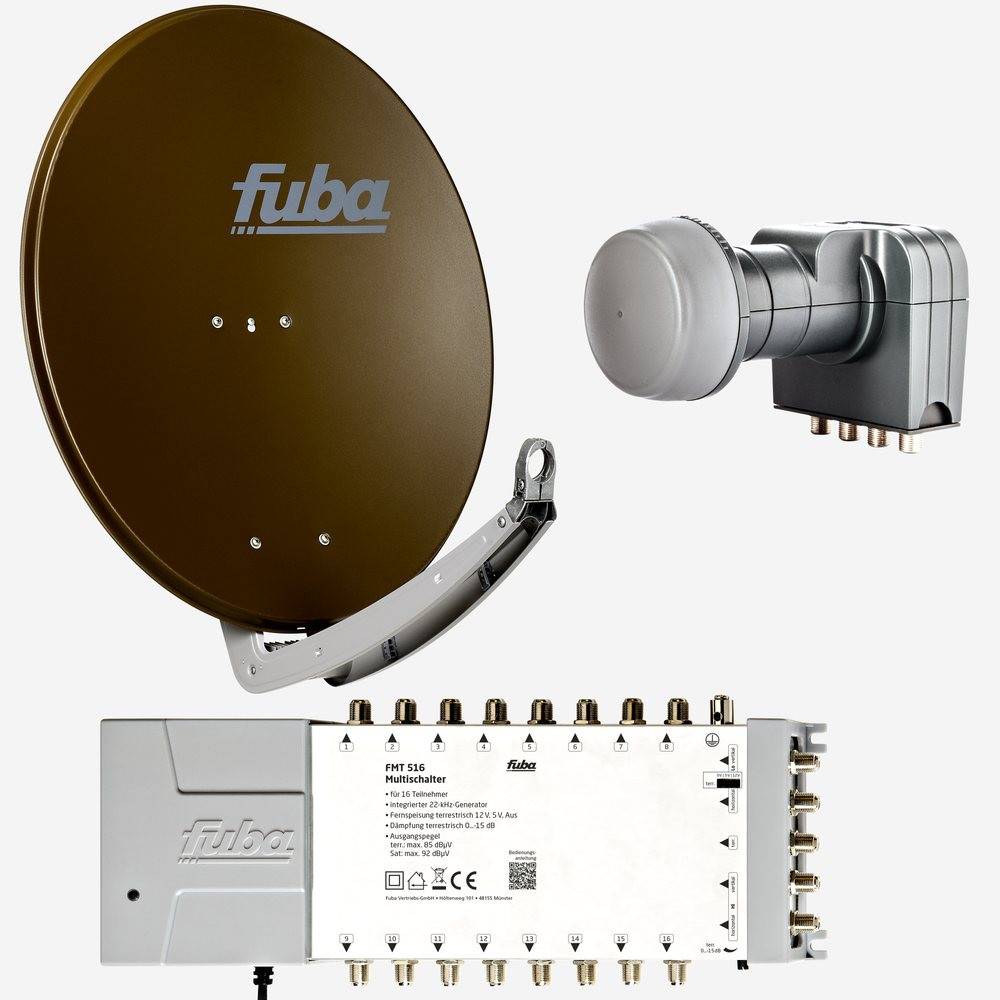 Fuba Sat Anlage 16 Teilnehmer | DAA 780 B Satellitenschüssel 80cm Alu braun (Testergebnis: ausgezeichnet)* + Fuba Quattro LNB + Fuba Sat