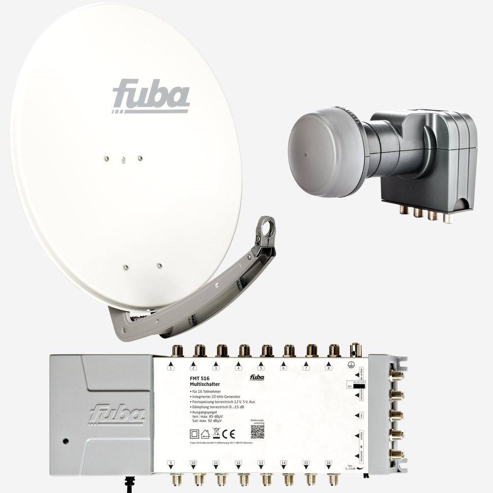Fuba Sat Anlage 16 Teilnehmer | DAA 780 W Satellitenschüssel 80cm Alu weiß (Testergebnis: ausgezeichnet)* + Fuba Quattro LNB + Fuba Sat Multischalte