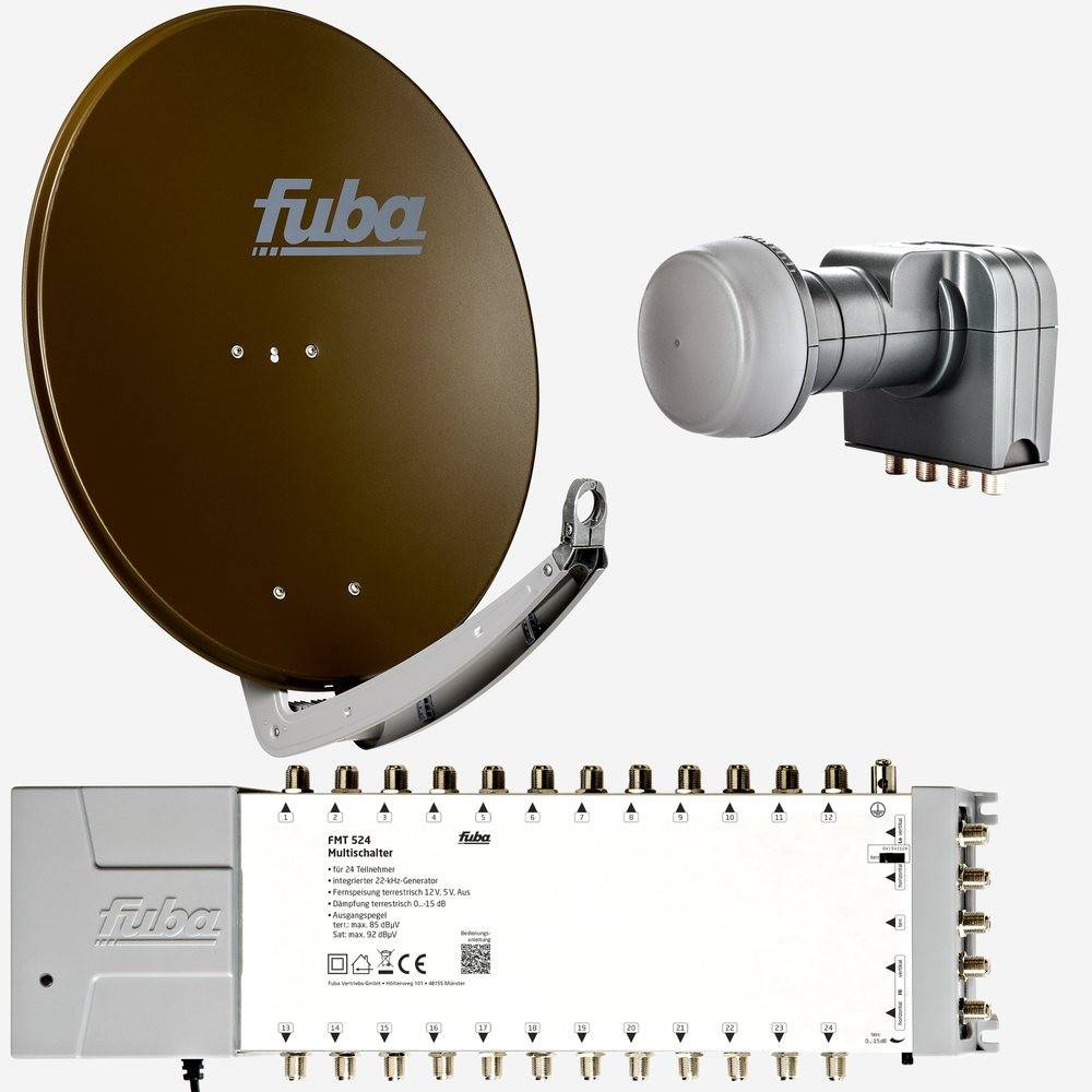 Fuba Sat Anlage 24 Teilnehmer | DAA 780 B Satellitenschüssel 80cm Alu braun (Testergebnis: ausgezeichnet)* + Fuba Quattro LNB + Fuba Sat