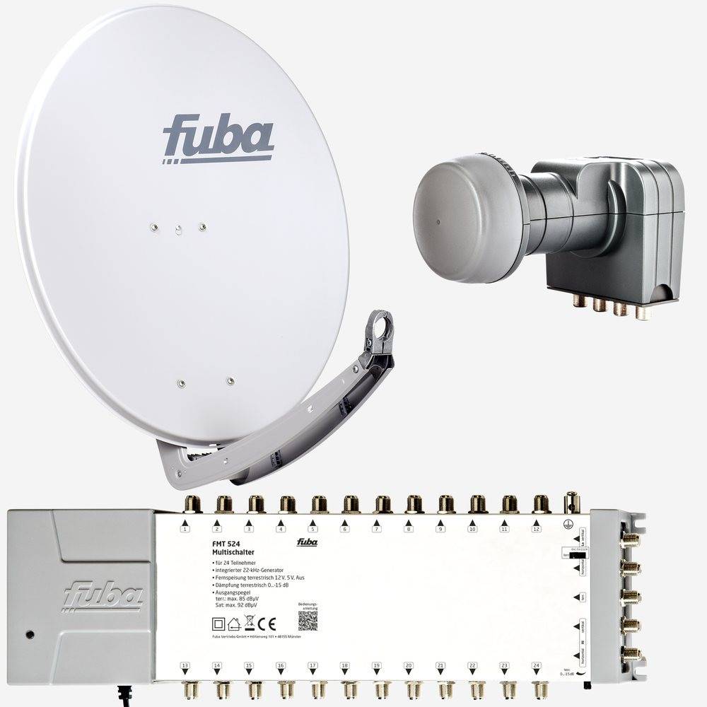 Fuba Sat Anlage 24 Teilnehmer | DAA 780 G Satellitenschüssel 80cm Alu hellgrau (Testergebnis: ausgezeichnet)* + Fuba Quattro LNB + Fuba Sat