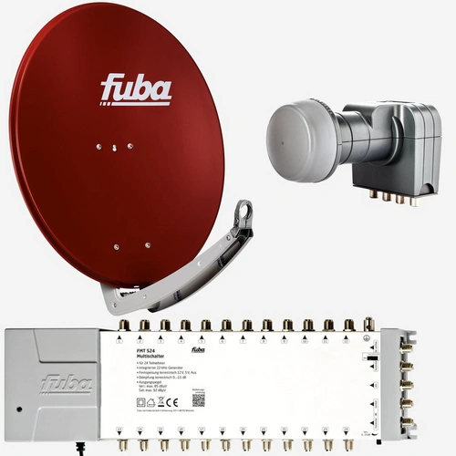 Fuba Sat Anlage 24 Teilnehmer | DAA 780 R Satellitenschüssel 80cm Alu rot (Testergebnis: ausgezeichnet)* + Fuba Quattro LNB + Fuba Sat Multischalter Fuba Sat Anlage 24 Teilnehmer | DAA 780 R Satellitenschüssel 80cm Alu rot (Testergebnis: ausgezeichnet)* + Fuba Quattro LNB + Fuba Sat Multischalter