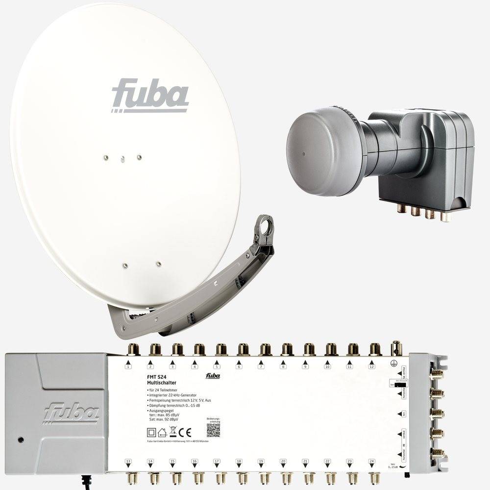 Fuba Sat Anlage 24 Teilnehmer | DAA 780 W Satellitenschüssel 80cm Alu weiß (Testergebnis: ausgezeichnet)* + Fuba Quattro LNB + Fuba Sat Multischalte