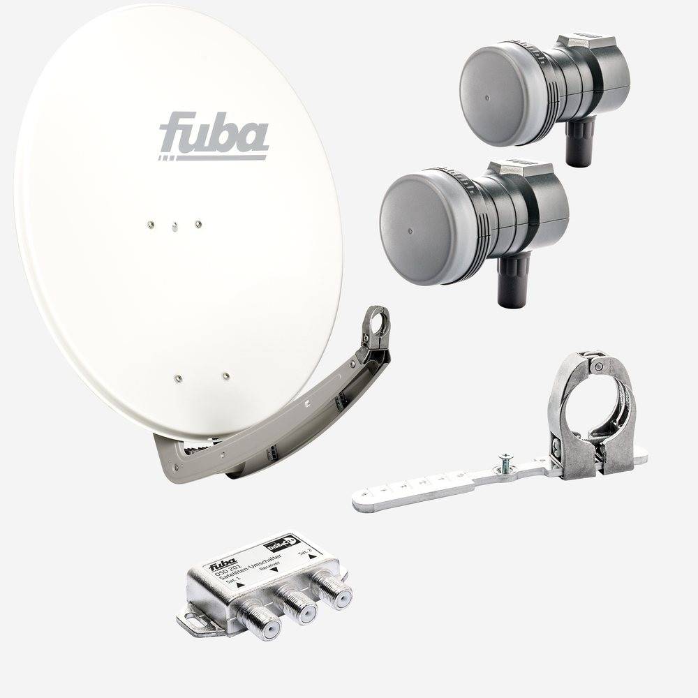 Fuba Sat Anlage 1 Teilnehmer - 2 Satelliten (z.B. Astra/Hotbird) | DAA 780 W Satellitenschüssel 80cm Alu weiß (Testergebnis: ausgezeichnet)* + 2x Si