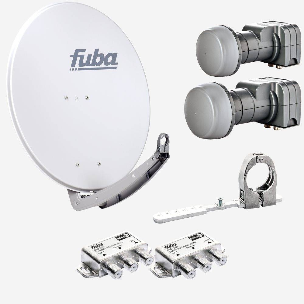 Fuba Sat Anlage 2 Teilnehmer - 2 Satelliten (z.B. Astra/Hotbird) | DAA 780 G Satellitenschüssel 80cm Alu hellgrau (Testergebnis: ausgezeichnet)*