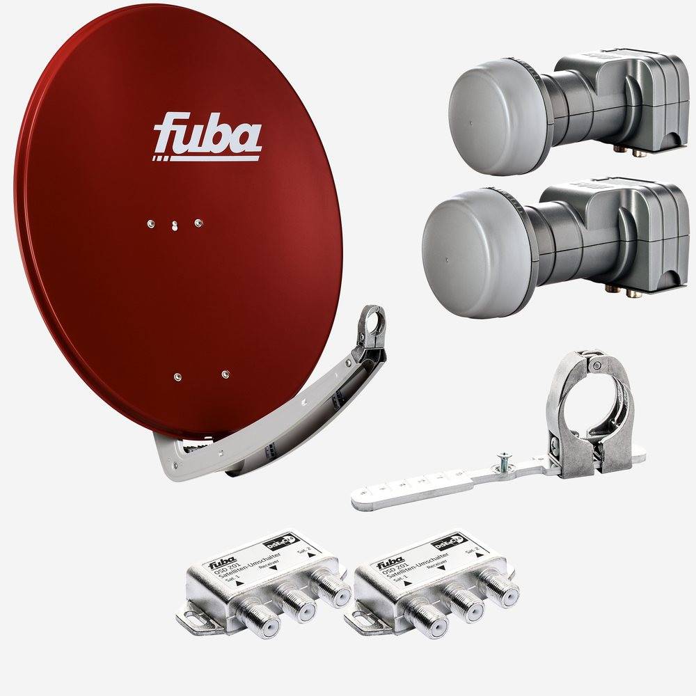 Fuba Sat Anlage 2 Teilnehmer - 2 Satelliten (z.B. Astra/Hotbird) | DAA 780 R Satellitenschüssel 80cm Alu rot (Testergebnis: ausgezeichnet)* + 2x