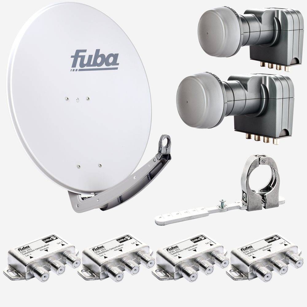 Fuba Sat Anlage 4 Teilnehmer - 2 Satelliten (z.B. Astra/Hotbird) | DAA 780 G Satellitenschüssel 80cm Alu hellgrau (Testergebnis: ausgezeichnet)*