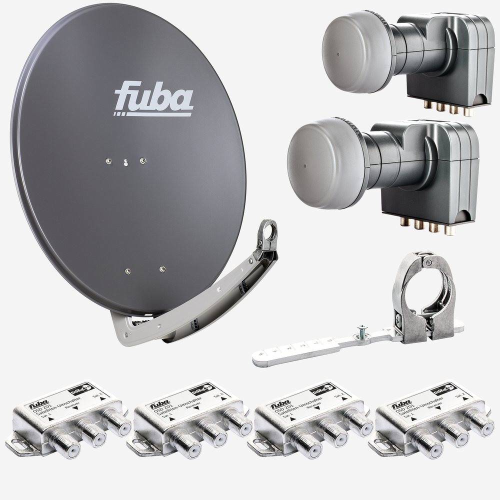Fuba Sat Anlage 4 Teilnehmer - 2 Satelliten (z.B. Astra/Hotbird) | DAA 780 A Satellitenschüssel 80cm Alu anthrazit (Testergebnis: ausgezeichnet)*
