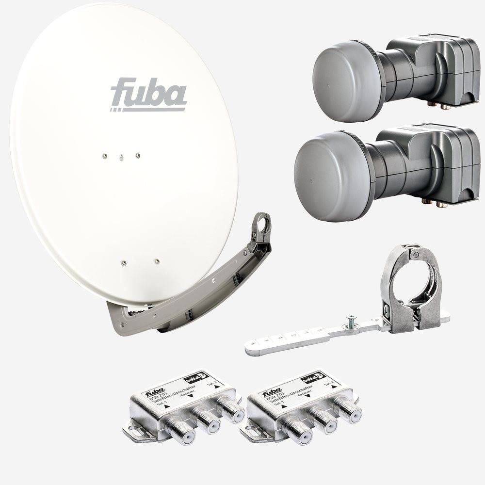Fuba Sat Anlage 2 Teilnehmer - 2 Satelliten (z.B. Astra/Hotbird) | DAA 780 W Satellitenschüssel 80cm Alu weiß (Testergebnis: ausgezeichnet)* + 2x Tw